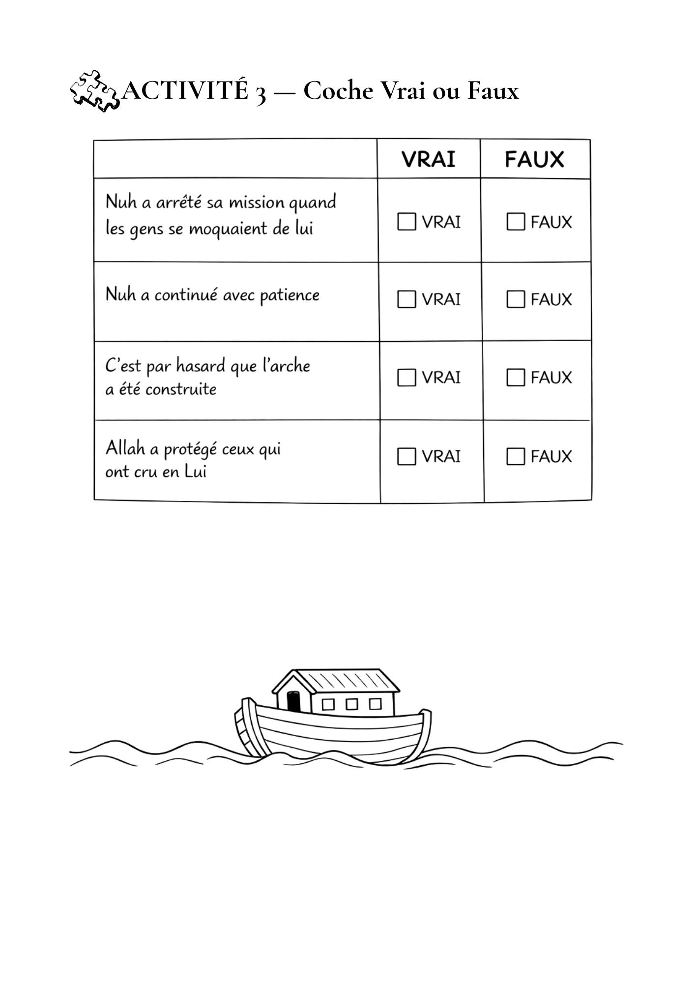 PDF à imprimer – L’histoire du Prophète Nuh (8–10 ans)
